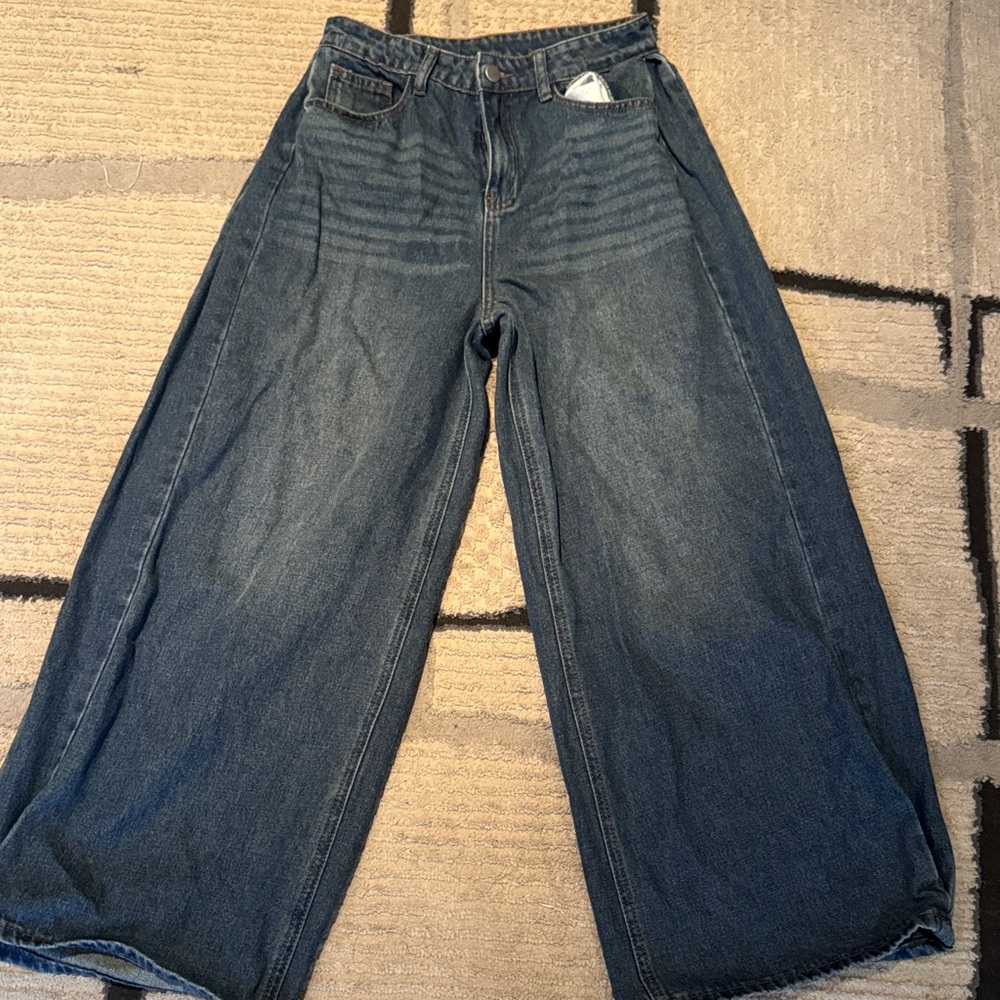 Daisy Wide-Leg Flare Jeans in Dark Blue Denim